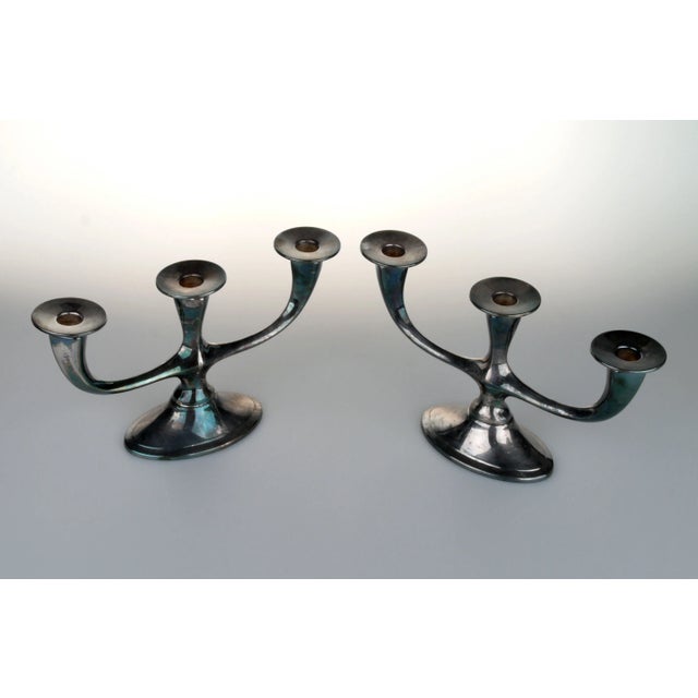 Mid-Century Modern Silver-Plated German Candleholders - A Pair For Sale - Image 3 of 5