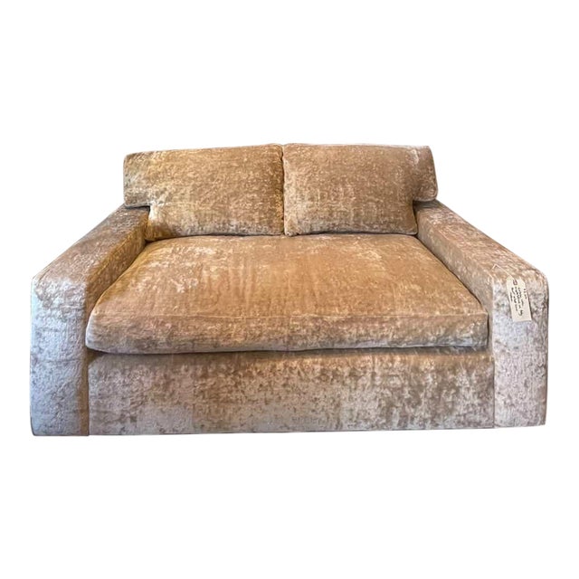 Sofa in Holly Hunt Toffee Velvet Linen - Reupholstered MCM For Sale