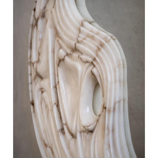 White Large Fossil Moon Wall Mirror in Alabaster and Glass Mirror by Amarist Studio For Sale - Image 8 of 17