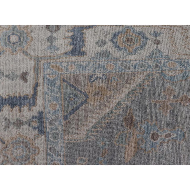 Gray Turkish Modern Oushak Rug in Medallion Design in Gray-Blue and Marigold For Sale - Image 8 of 11
