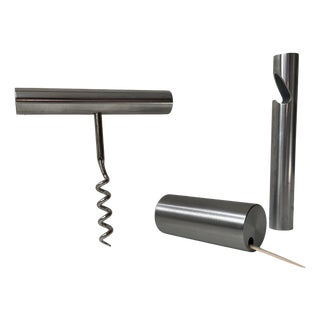 Corkscrew, Bottle Opener and Toothpick Dispenser by Arne Jacobsen for Stelton, 1990s, Set of 3 For Sale