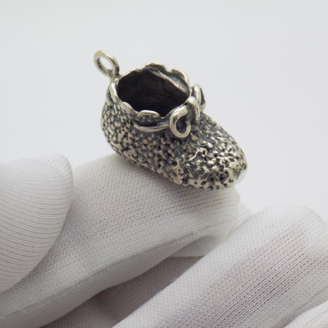 Metal Vintage Italian Handmade Genuine Sterling Silver 925 Newborn Shoe Miniature / Pendant / Charm For Sale - Image 7 of 10