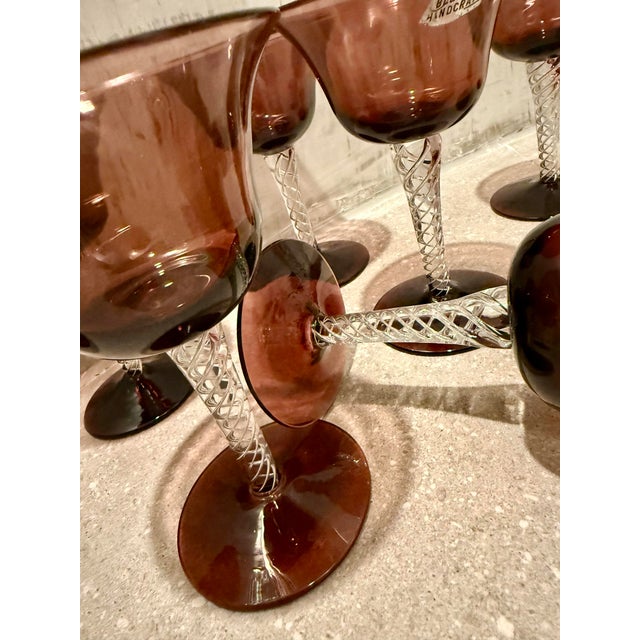 Rare Vintage Mid-Century Bill Blenko Designed Art Glass Air Twist Amethyst Wine Glasses- Set of 10 For Sale In San Antonio - Image 6 of 12