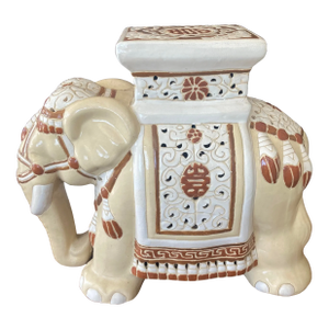 Elephant Blanc and Tan Glazed Ceramic Garden Seat