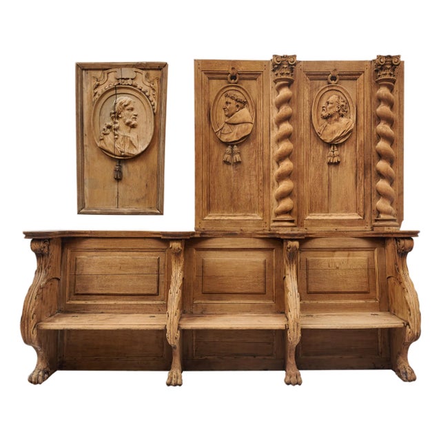 18th Century Italian Baroque Antique Church Pew With Panels For Sale