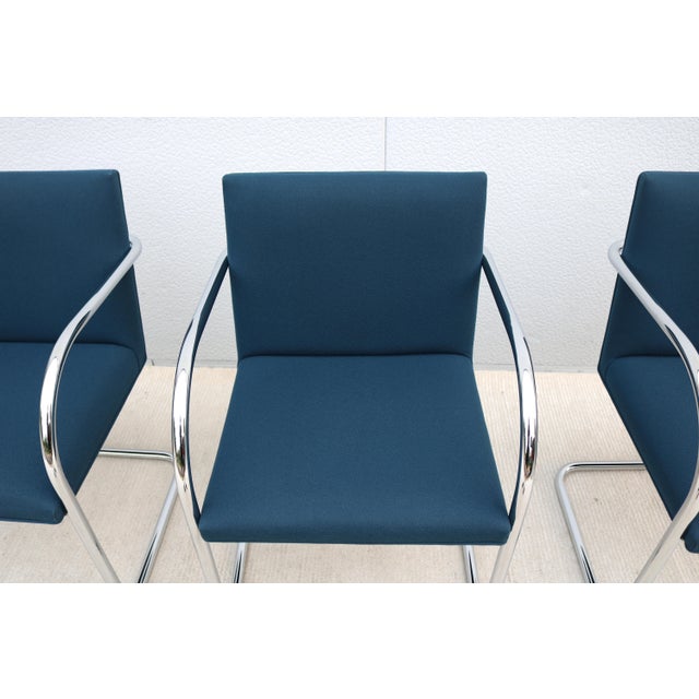 Ludwig Mies Van Der Rohe Brno Tubular Chairs in Royal Blue Fabric by Gordon - Set of 4 For Sale - Image 15 of 18