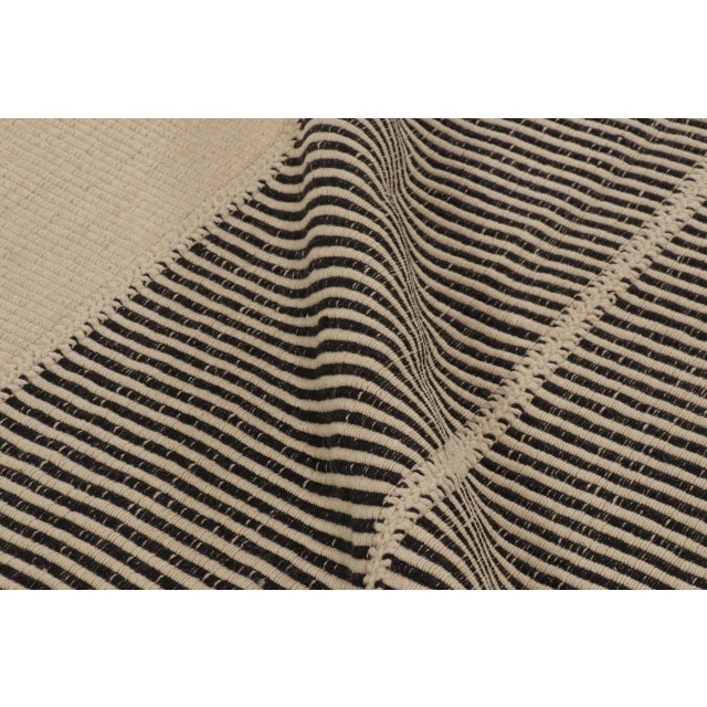 Textile Rug & Kilim’s Contemporary Kilim, Cream White with Black Textural Stripes For Sale - Image 7 of 10