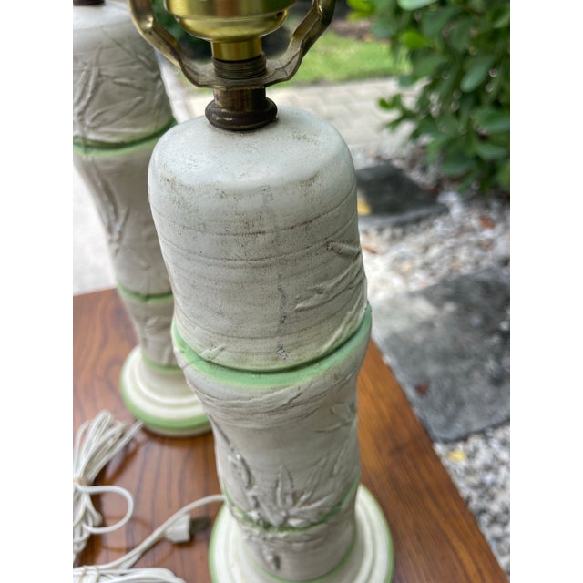 Vintage Faux Bamboo Plaster Lamps in Ivory & Celadon for Sarasota Lamp Co – Pair For Sale - Image 12 of 12