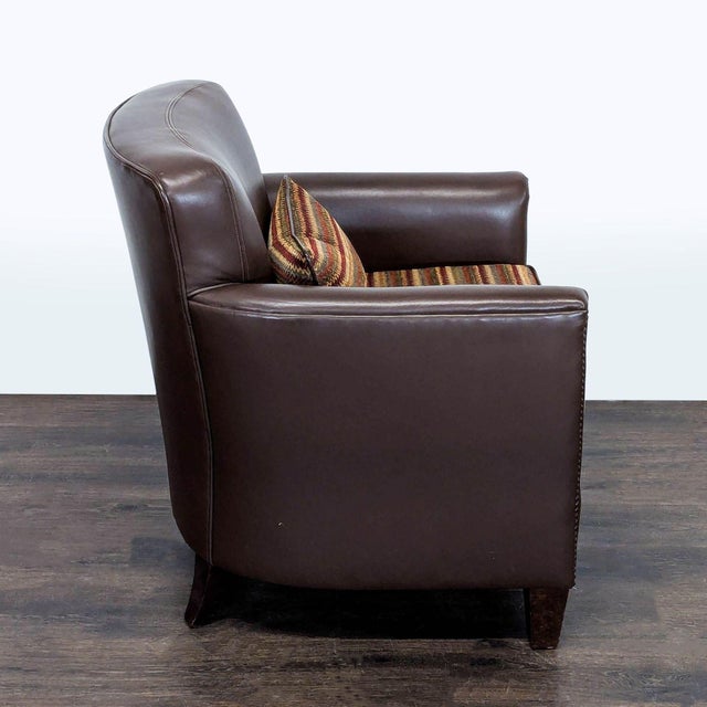 Brown Leather Lounge Chair With Decorative Cushion For Sale - Image 4 of 8