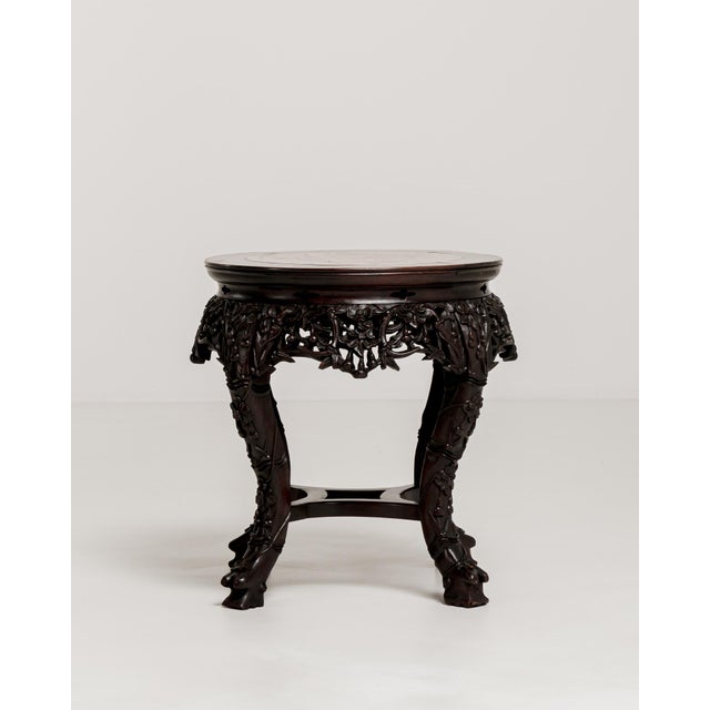 Chinese Chinese Carved Pedestal Table with Marble Top, Antique, China, Late 19th Century For Sale - Image 3 of 14