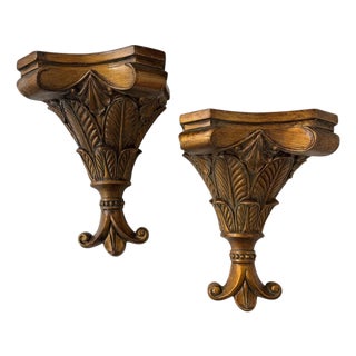 Vintage Burnished Gold Decorative Wall Brackets - A Pair For Sale