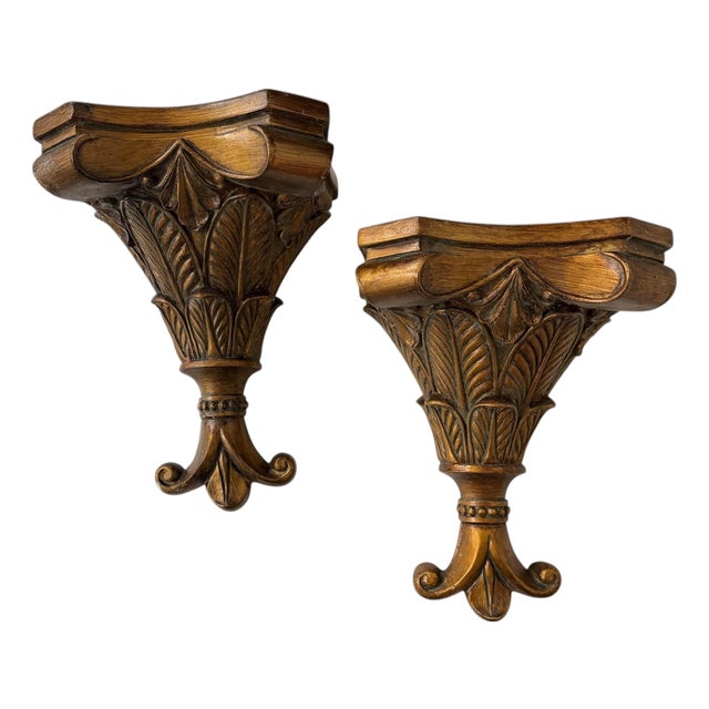 Vintage Burnished Gold Decorative Wall Brackets - A Pair For Sale