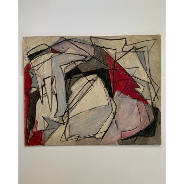 1950's Oil on Board Abstract Cubist by Artist John Perkins A dramatic abstract piece with a bold, commanding energy. Very...