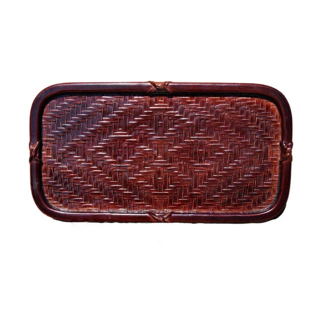 Wine Handmade Authentic Japanese Bantai Basket-Woven Lacquerware Tray 1940s For Sale - Image 8 of 8
