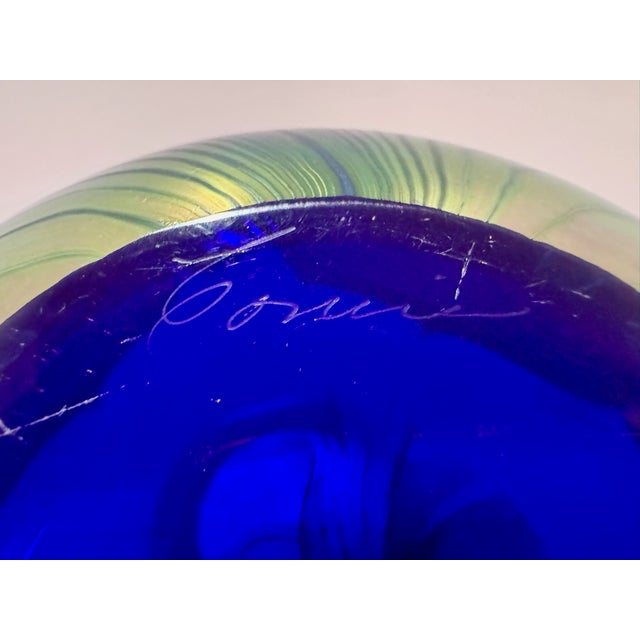 Mid 20th Century Mid 20th Century Correia Art Glass Signed Iridescent Pulled Feather Vase Cobalt Blue Purple For Sale - Image 5 of 7