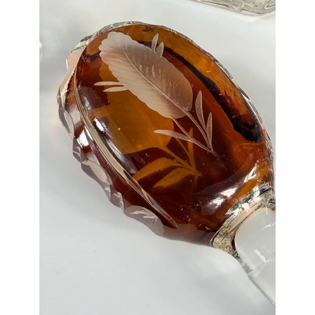 Art Deco Amber Overlay Cut Crystal Decanter & Cordial Glasses, 1930s, Set of 5 For Sale - Image 13 of 17