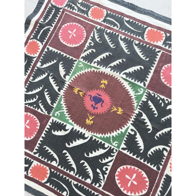 1960s Vintage Hand-Embroidered Embroidered Brown Suzani Embroidered Wall Hanging For Sale - Image 5 of 7