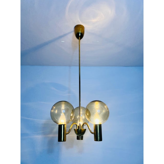 Mid-Century Modern Brass and Glass Chandelier by Hans-Agne Jakobsson, Sweden, 1960s For Sale - Image 3 of 12