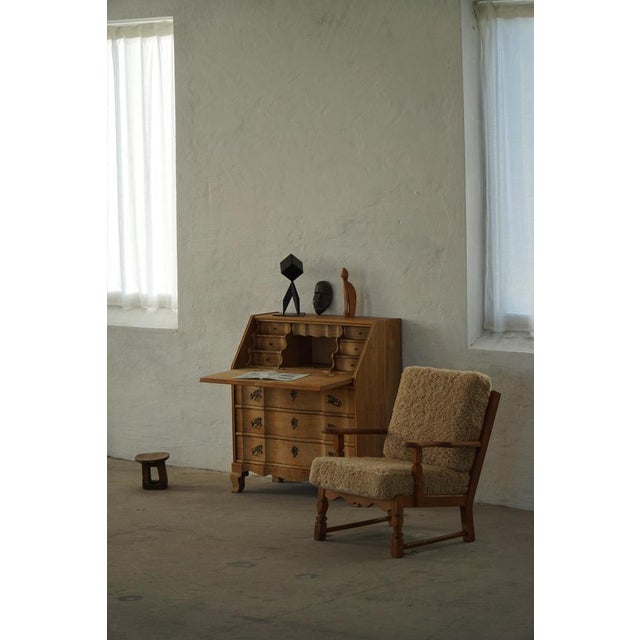 Danish Modern Lounge Chair in Oak and Lambswool by Henning Kjærnulf, 1960s For Sale - Image 6 of 15