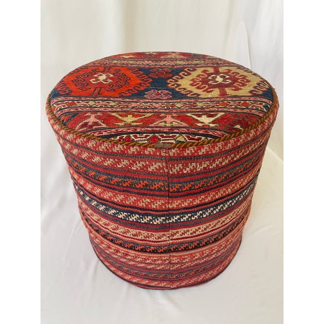 Vintage Hand Woven Kilim Upholstered Ottoman Pouf For Sale - Image 13 of 13