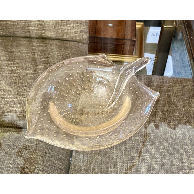 Large Murano handblown cased clear glass with gold flecks organic shaped centerpiece bowl. Signed "Glass Studio Murano"...