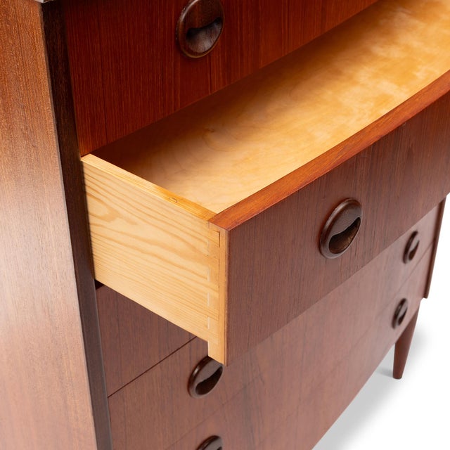 1960s Vintage Danish Mid-Century Teak Six-Drawer Tallboy Dresser For Sale - Image 5 of 7