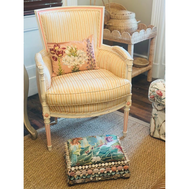 Antique Footstool Covered in Shells, Reupholstered in Designer Velvet For Sale - Image 11 of 11