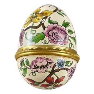 Halcyon Days English Bilston Enamel Floral Egg Trinket Box For Sale
