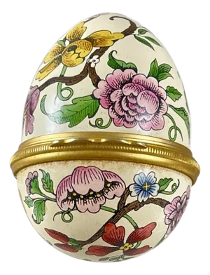 Halcyon Days English Bilston Enamel Floral Egg Trinket Box