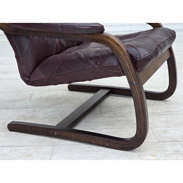 Scandinavian Lounge Chair in Brown Leather and Bentwood, 1970s For Sale - Image 9 of 18