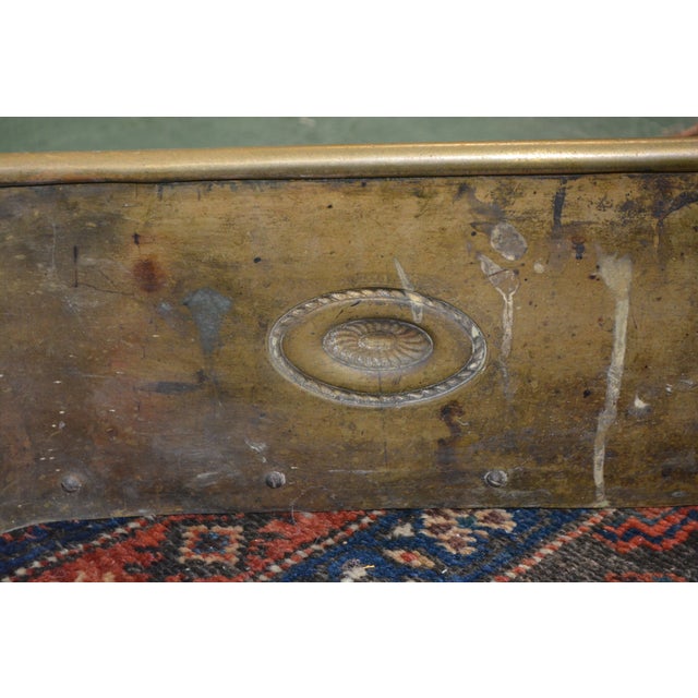 English Brass Small Curved Fireplace Fender With Oval Emblems For Sale - Image 9 of 17