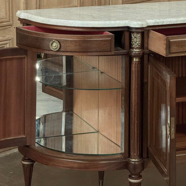 Mid 20th Century Grand French Louis XVI Mahogany Round-Sided Buffet With Carrara Marble For Sale - Image 12 of 18