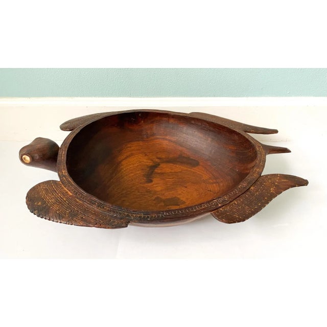 Vintage Island Wood Carved Turtle Bowl For Sale In Houston - Image 6 of 13