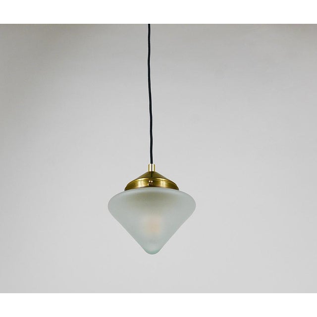 Black Art Deco Brass Pendant Light with Conical Glass Shades, Vienna, 1930s For Sale - Image 8 of 18