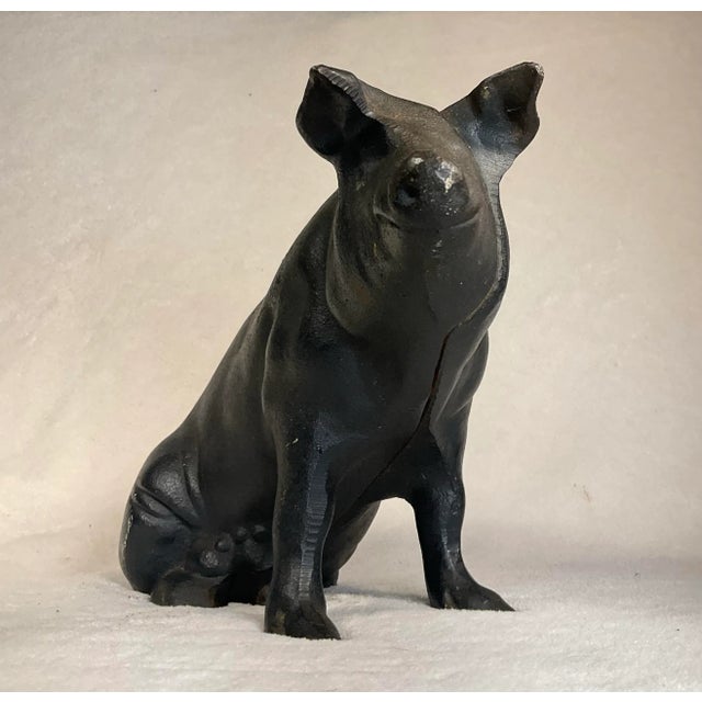 19th Century Large Vintage Antique 19th Century Black Cast Iron Piggy Bank Money Box Animal Sculpture- 1800s For Sale - Image 5 of 12