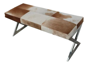 Modern Cowhide Bench With Chrome Frame