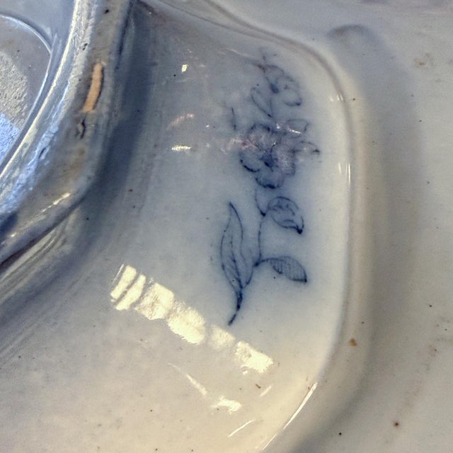 Ceramic Antique Sobraon Flow Blue Octagonal Footed Bowl For Sale - Image 7 of 11