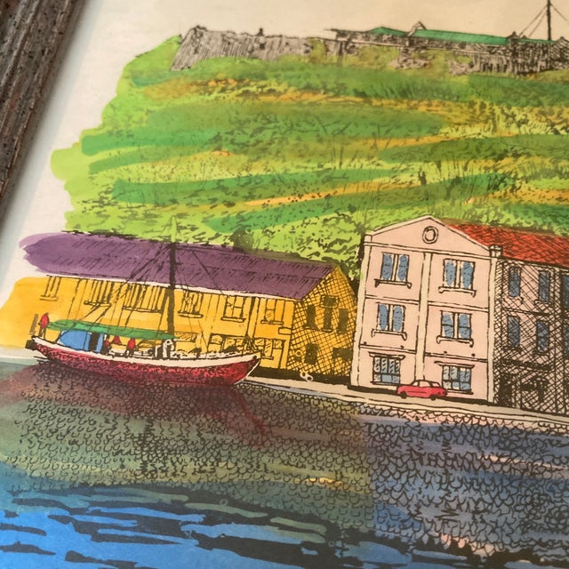 1980s Michael Donelan Watercolor "Grenada Seaside" — Panoramic Dark Wood Frame For Sale - Image 6 of 12