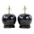 A Pair Early 20th Century Black Monochrome Porcelain Watermelon Jar Table Lamps on Carved Wood Bases For Sale