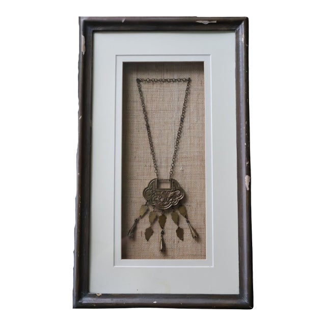 Vintage Framed Chinese Changming Suo Longevity Lock Amulet For Sale