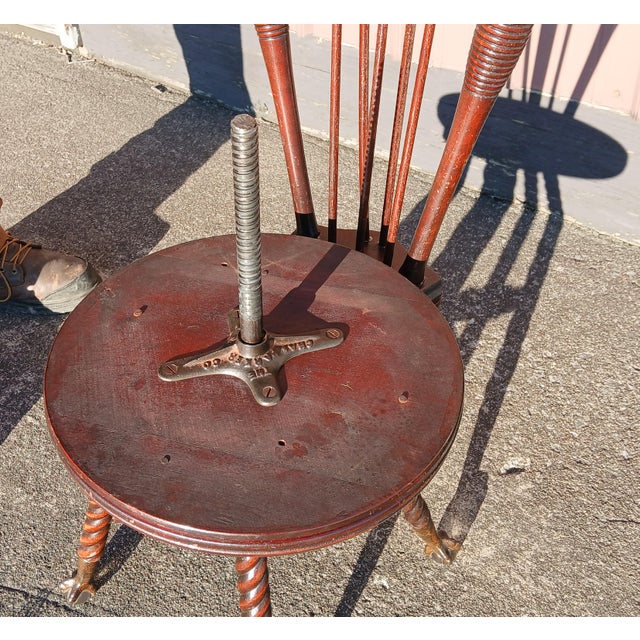 1890s Antique Quarter Sawn Oak High Back Organ Stool With Claw Feet Chase Parker Meriden For Sale - Image 9 of 18