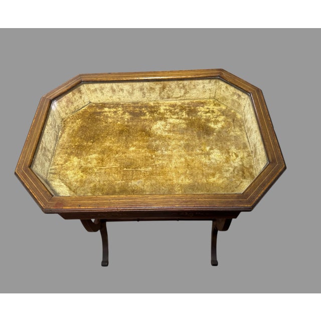 Victorian Antique Floral Painted Adam’s Style Mahogany Lift Top Vitrine Curio Display Cabinet For Sale - Image 3 of 12