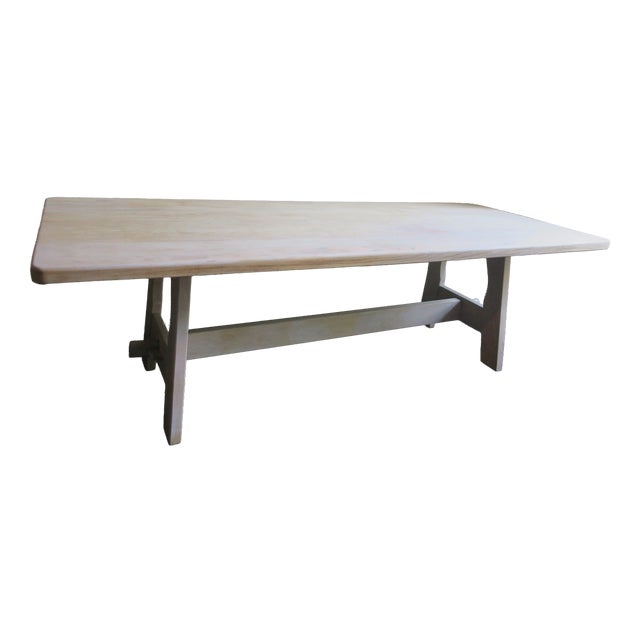 Large Brutalist Secret Oak Trestle Table, 1940s For Sale