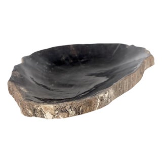 Petrified Wood Heart Shape Solid Black Elongated Bowl Dish Large Plate Ashtray For Sale
