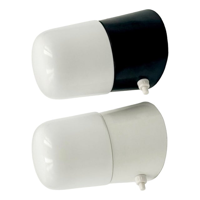 Italian Opaline Glass Wall Lights with Integrated Switches, 1970s, Set of 2 For Sale