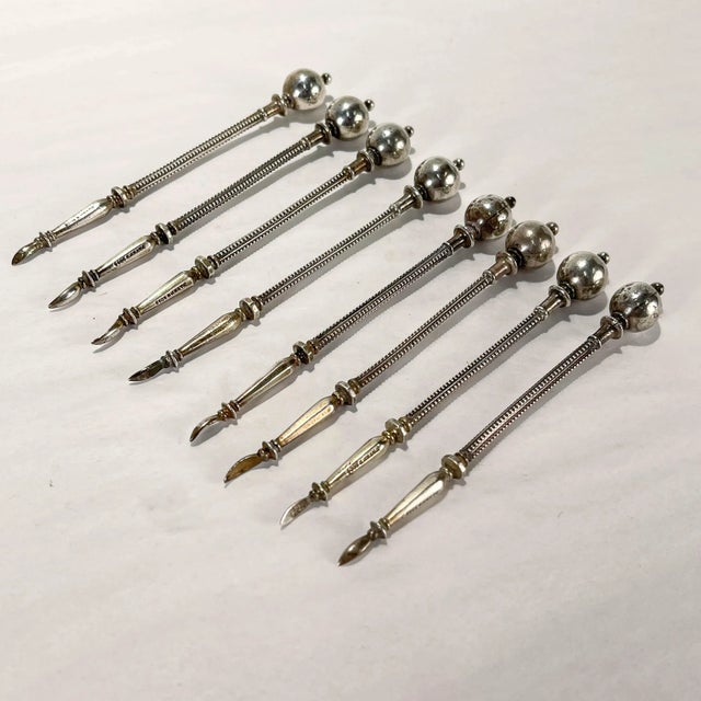 Set of 8 Antique George Sharp Coin Silver Ball End Nut Picks For Sale - Image 9 of 9