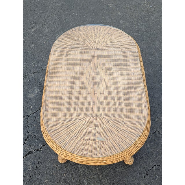 Wood Vintage Wicker Coffee Table Circa 1980s For Sale - Image 7 of 10