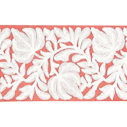 Sample, Scalamandre Coventry Embroidered Coral Tape For Sale