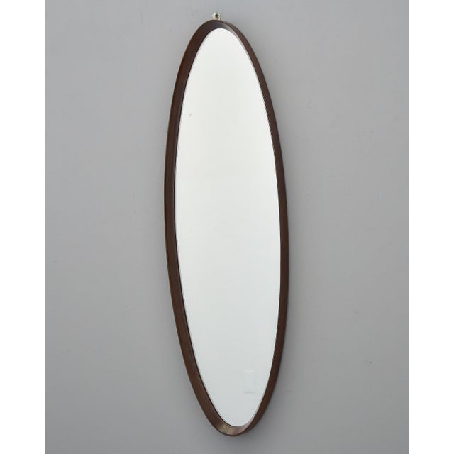 1950s Italian Mid-Century Walnut Oval Mirror For Sale - Image 5 of 11