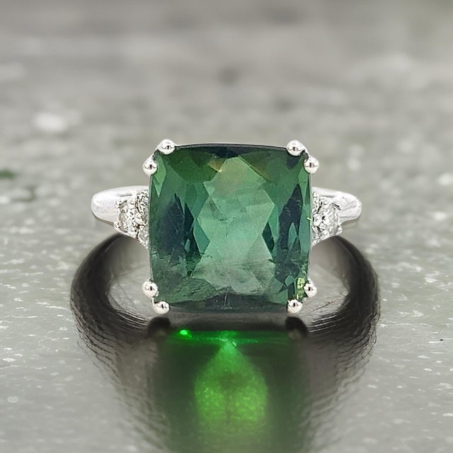 Natural Tourmaline Diamond Ring 7 14k WG 8.27 TCW Certified For Sale - Image 4 of 12